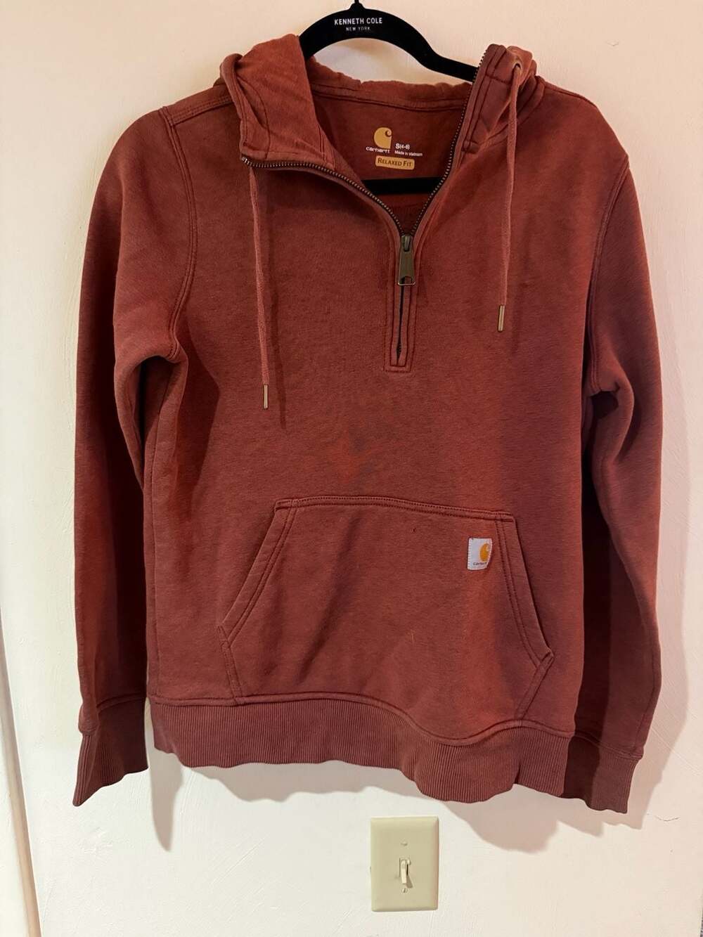 Carhartt Womens Small Clarksburg 1/2 Zip Hoodie Rust Red Relaxed Fit 103240